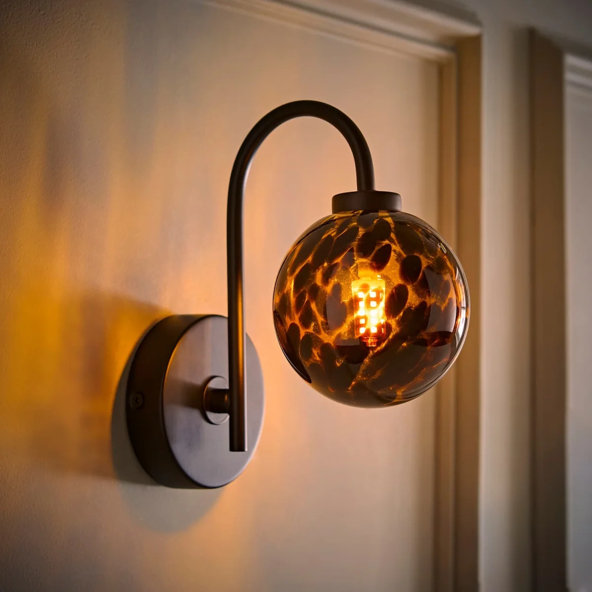 Chiara Matte Black Leopard Print Glass Globe Wall Light - Matte Black – image 3