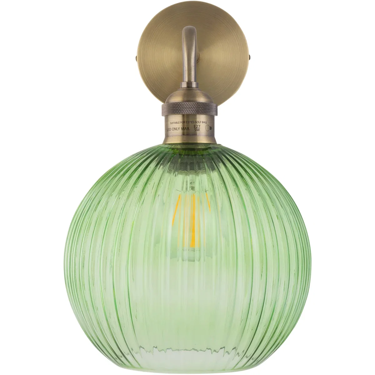 Isaac Antique Brass Wall Light With Green Ribbed Glass Shade - Antique Brass & Green – image 2