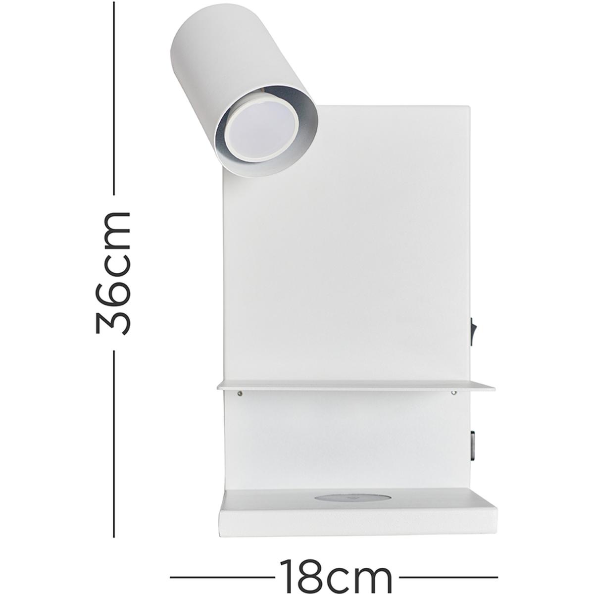 Modern Plug-In White Shelf Spotlight Wall Light With USB Wireless Charger - White – image 2