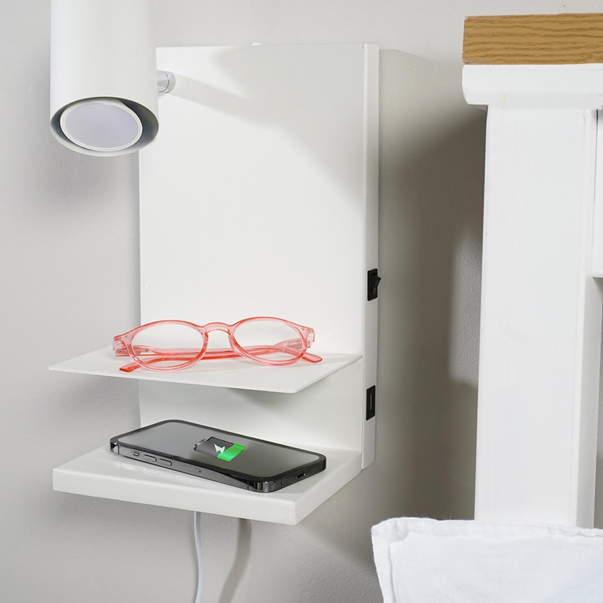 Modern Plug-In White Shelf Spotlight Wall Light With USB Wireless Charger - White – image 3
