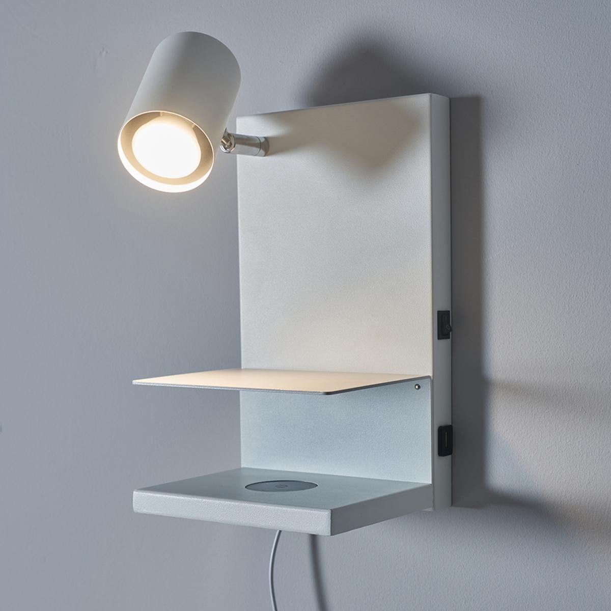 Modern Plug-In White Shelf Spotlight Wall Light With USB Wireless Charger - White – image 4