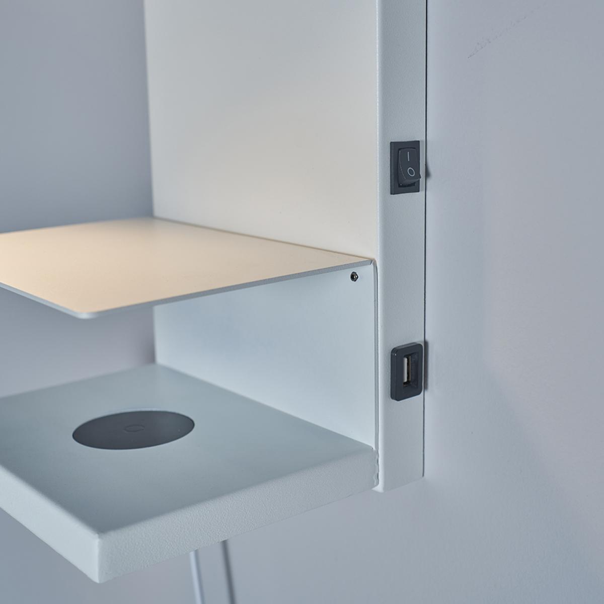 Modern Plug-In White Shelf Spotlight Wall Light With USB Wireless Charger - White – image 5