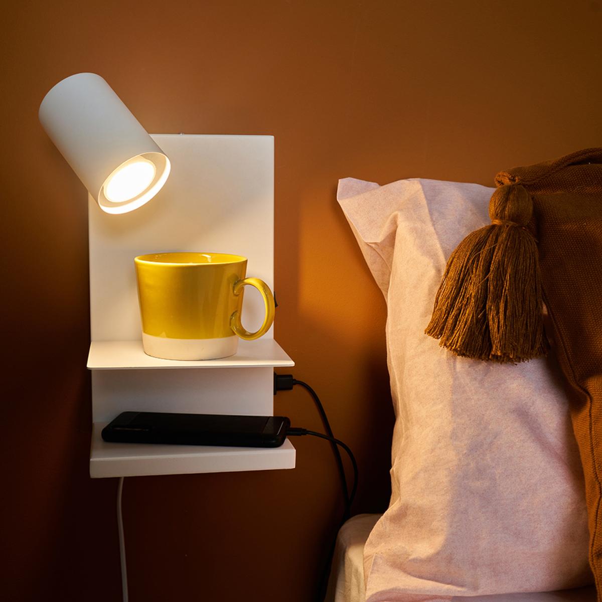 Modern Plug-In White Shelf Spotlight Wall Light With USB Wireless Charger - White – image 6