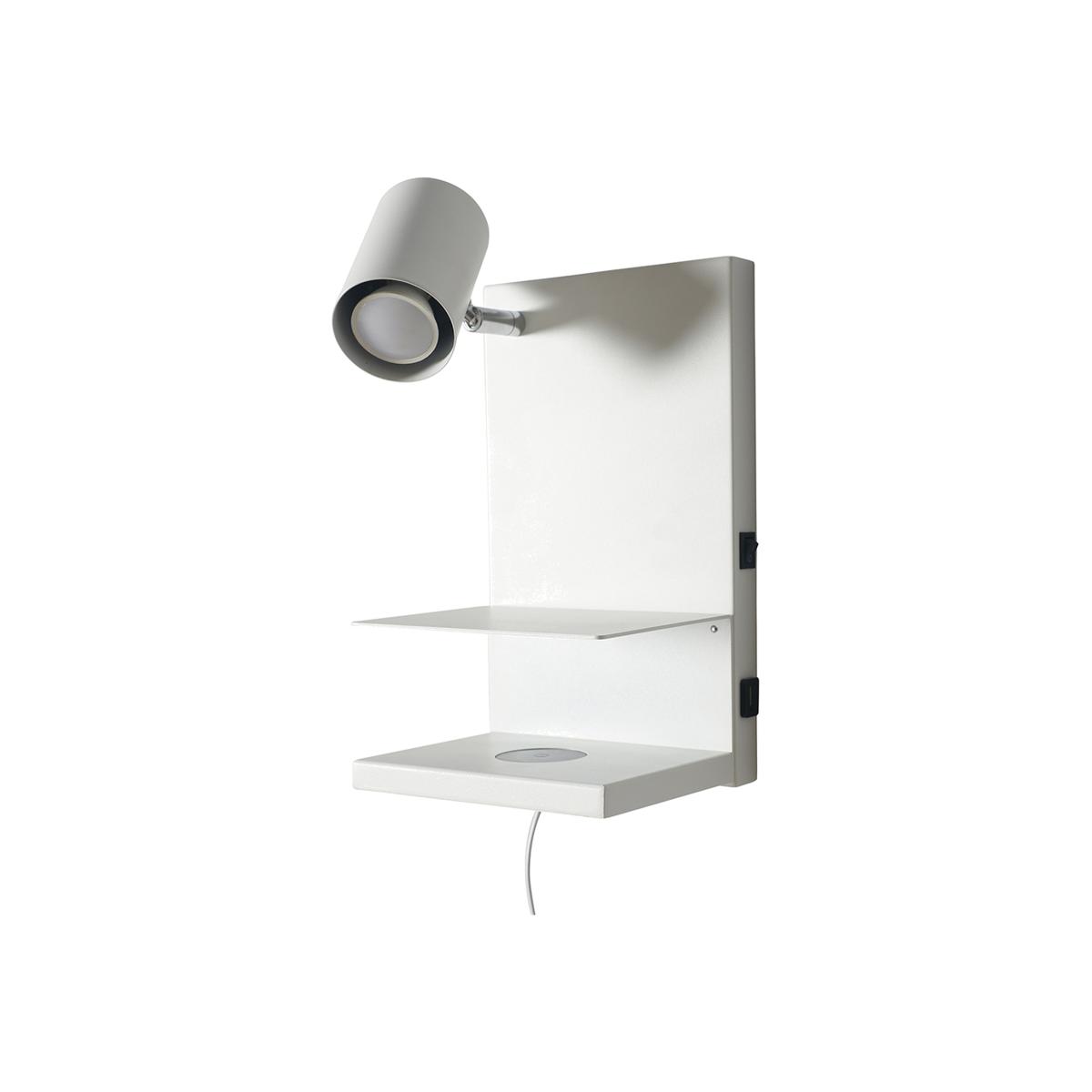 Modern Plug-In White Shelf Spotlight Wall Light With USB Wireless Charger - White – image 1