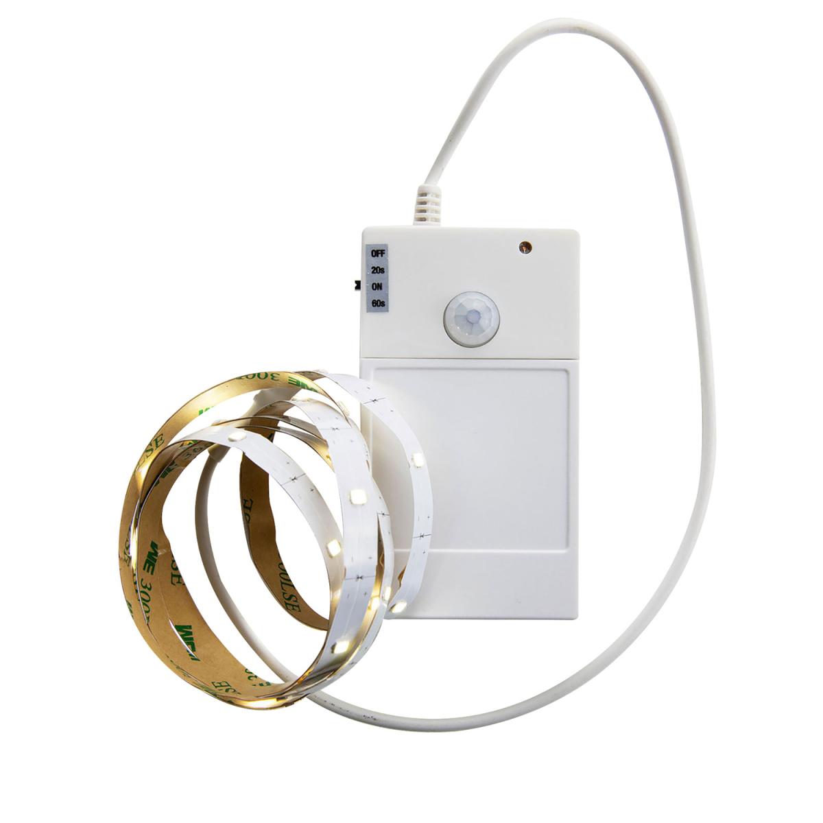 LED Warm White 1M Battery Operated PIR Strip Light - White – image 3