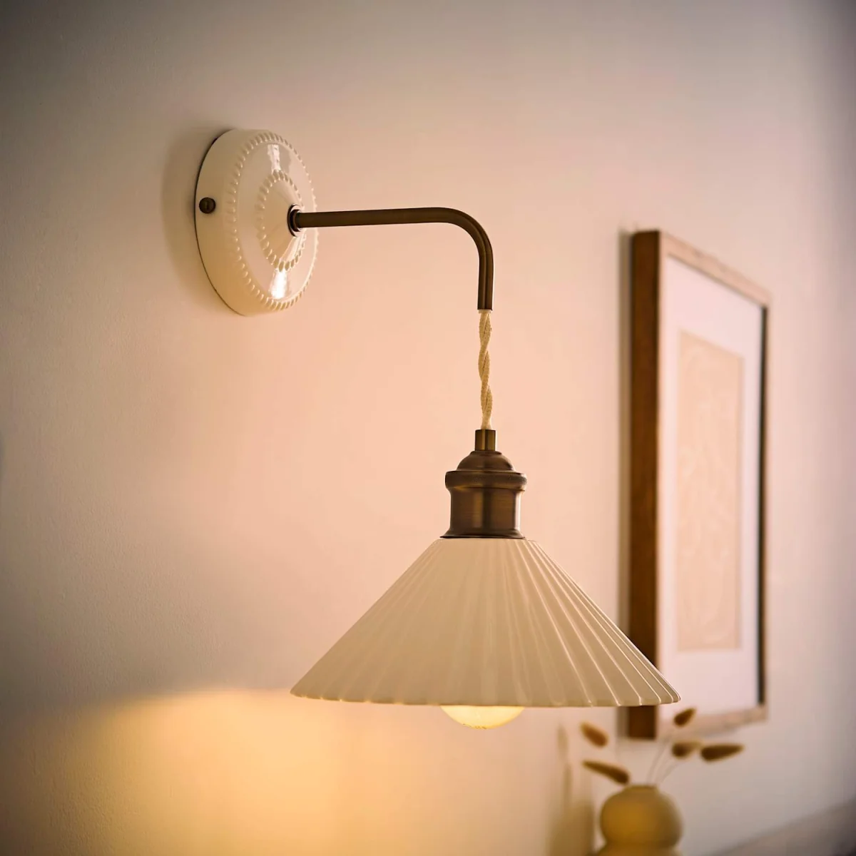 Burford Ceramic Ribbed Adjustable Wall Light / Yes - Cream – image 3