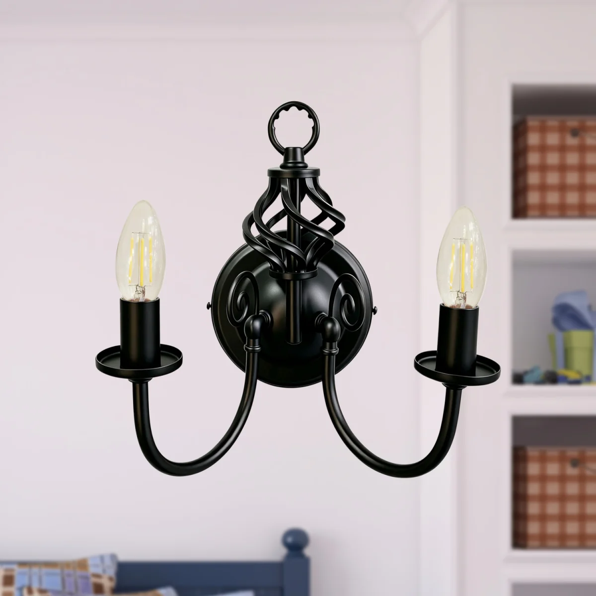 Barley Twist 2lt Wall Light - Black Paint – image 2