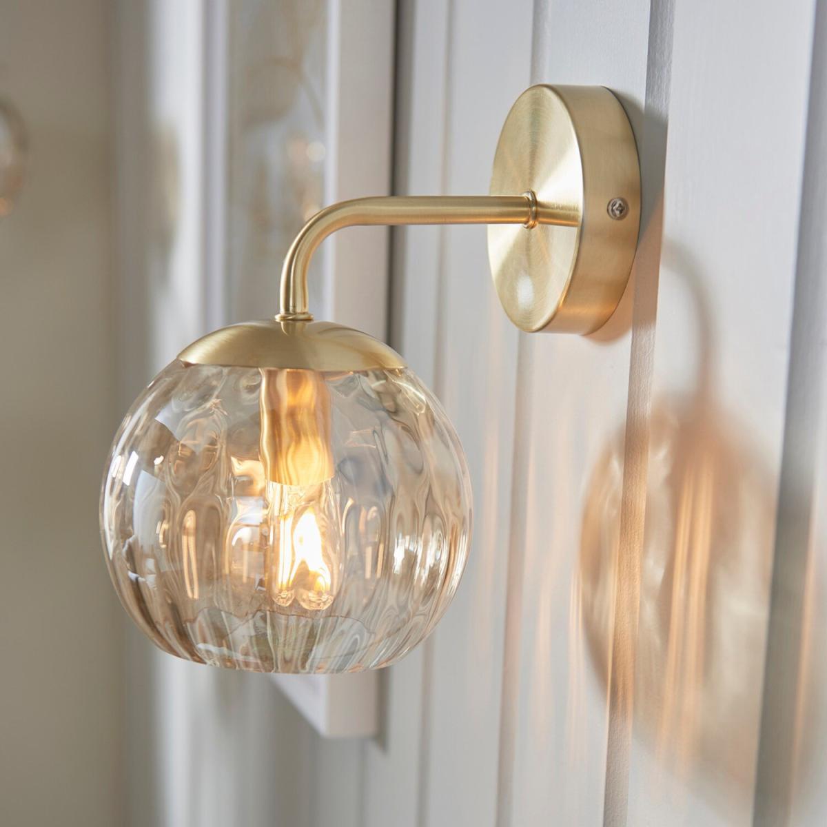 Dimple Glass Wall Lamp Satin Brass Plate Champagne - Satin Brass Plate & Champagne Lustre Glass – image 2