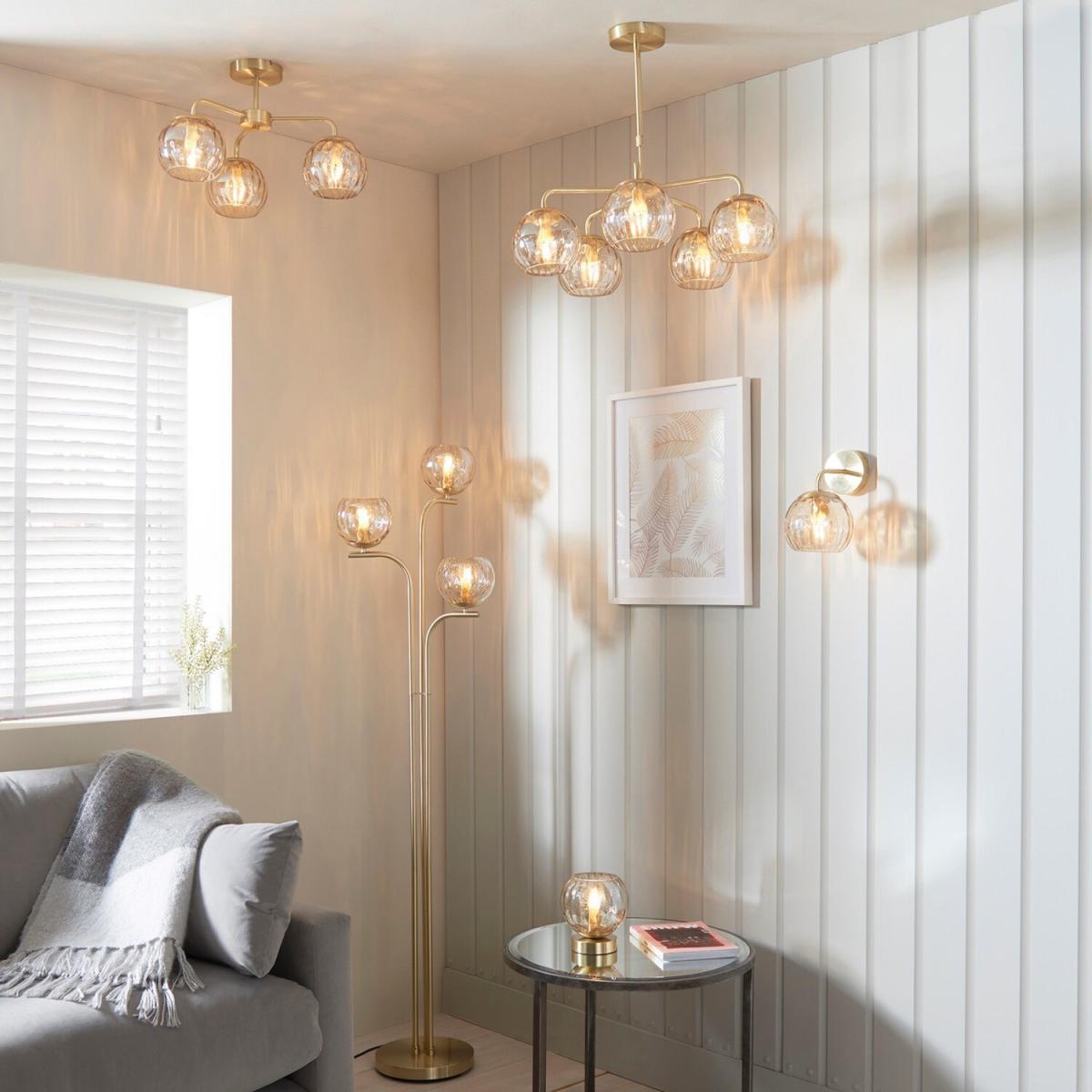 Dimple Glass Wall Lamp Satin Brass Plate Champagne - Satin Brass Plate & Champagne Lustre Glass – image 4