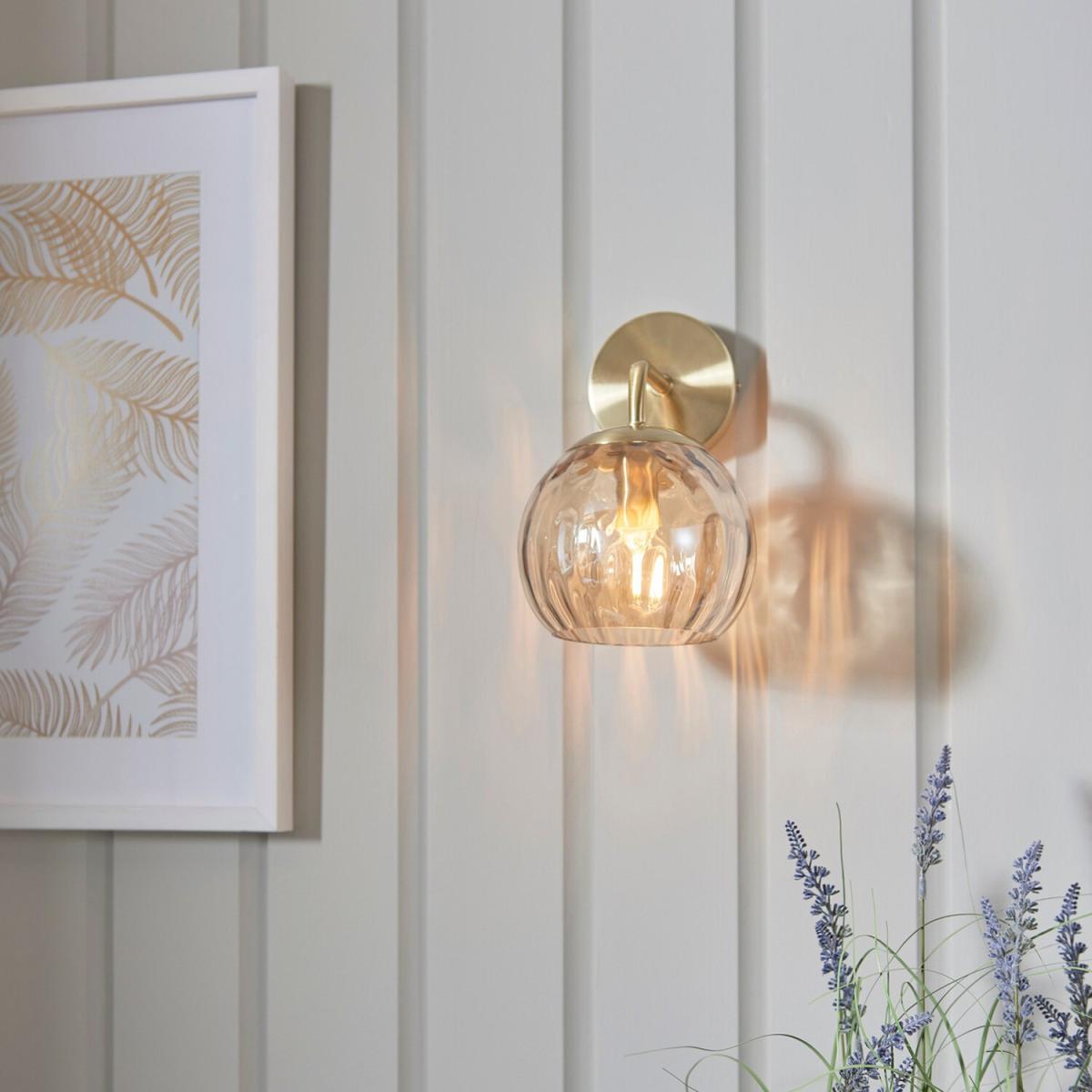 Dimple Glass Wall Lamp Satin Brass Plate Champagne - Satin Brass Plate & Champagne Lustre Glass – image 5