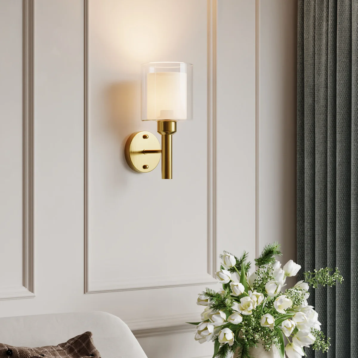 Modern Wall Lamp with Double Layer Glass Shade - Gold – image 2