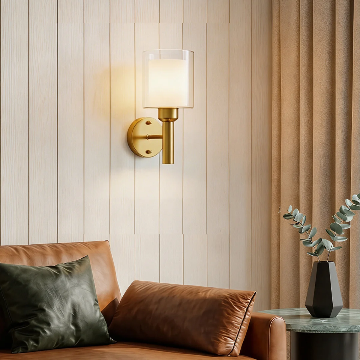 Modern Wall Lamp with Double Layer Glass Shade - Gold – image 1