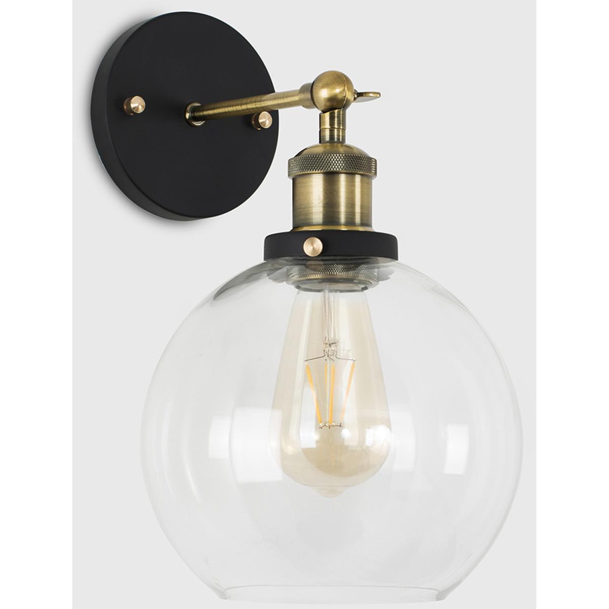 Industrial Style Black And Gold Wall Light With Tinted Glass Shade - Brass – image 2