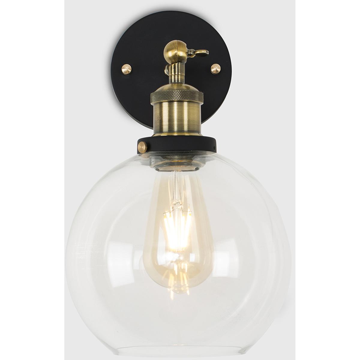 Industrial Style Black And Gold Wall Light With Tinted Glass Shade - Brass – image 3
