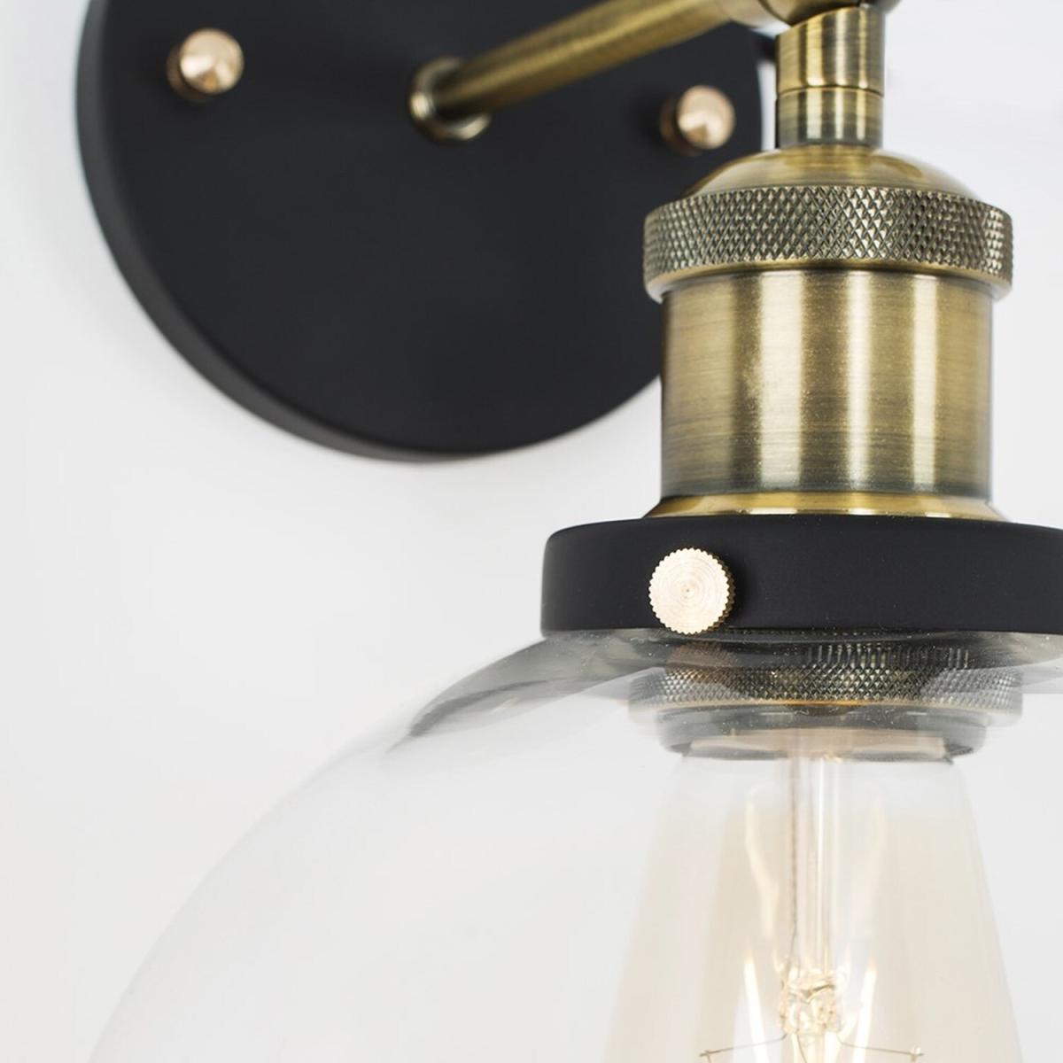 Industrial Style Black And Gold Wall Light With Tinted Glass Shade - Brass – image 4