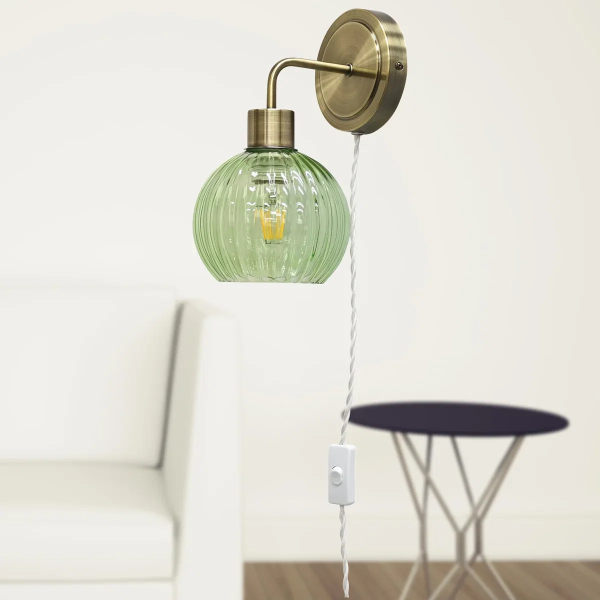 Toby Antique Brass Plug In Wall Light With Betchley Green Shade - Antique Brass & Green – image 4