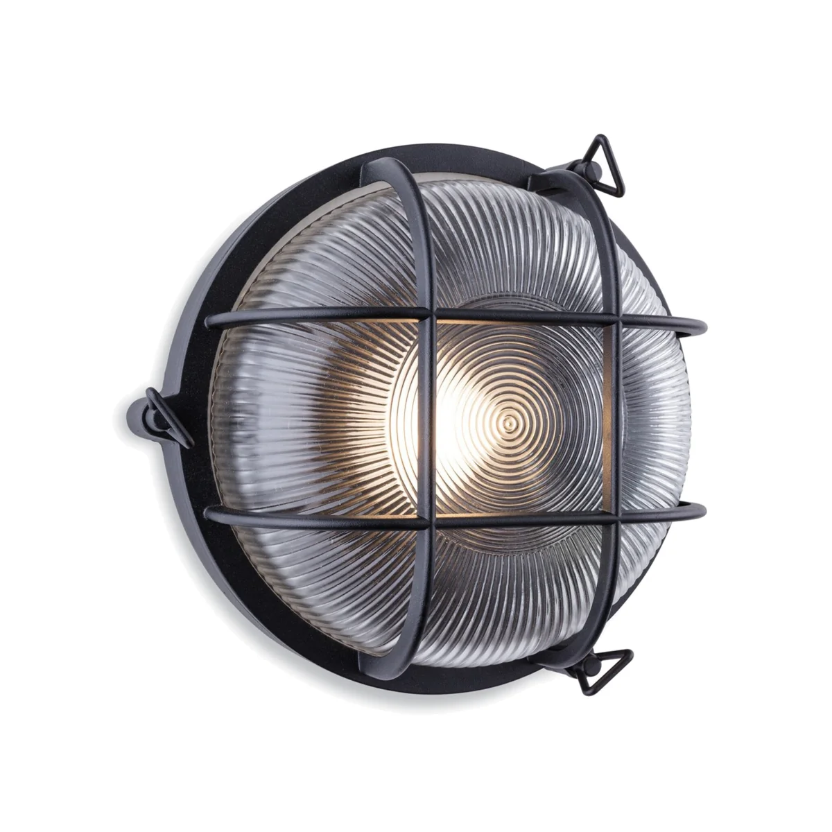 Turin Outdoor Bulkhead Wall Light Round Black IP65 E27 - Black