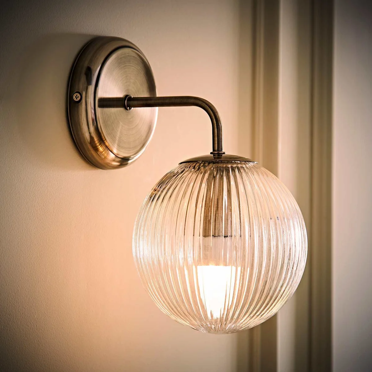 Kempton Wall Light with Ribbed Globe Shade - Brushed Chrome / 15cm / 1 – image 3