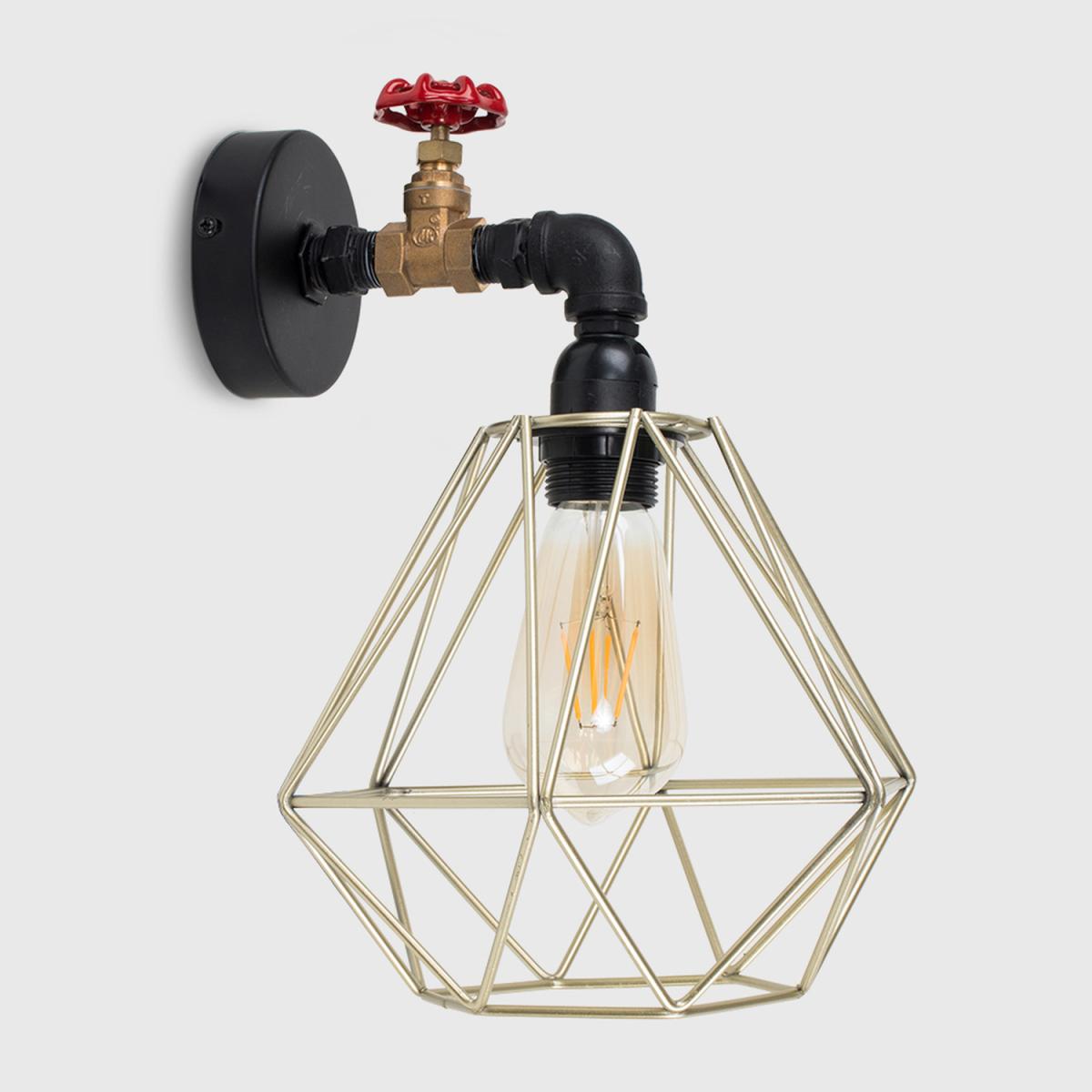 Mario Industrial Black Indoor Wall Lantern With Gold Metal Shade - Black – image 2