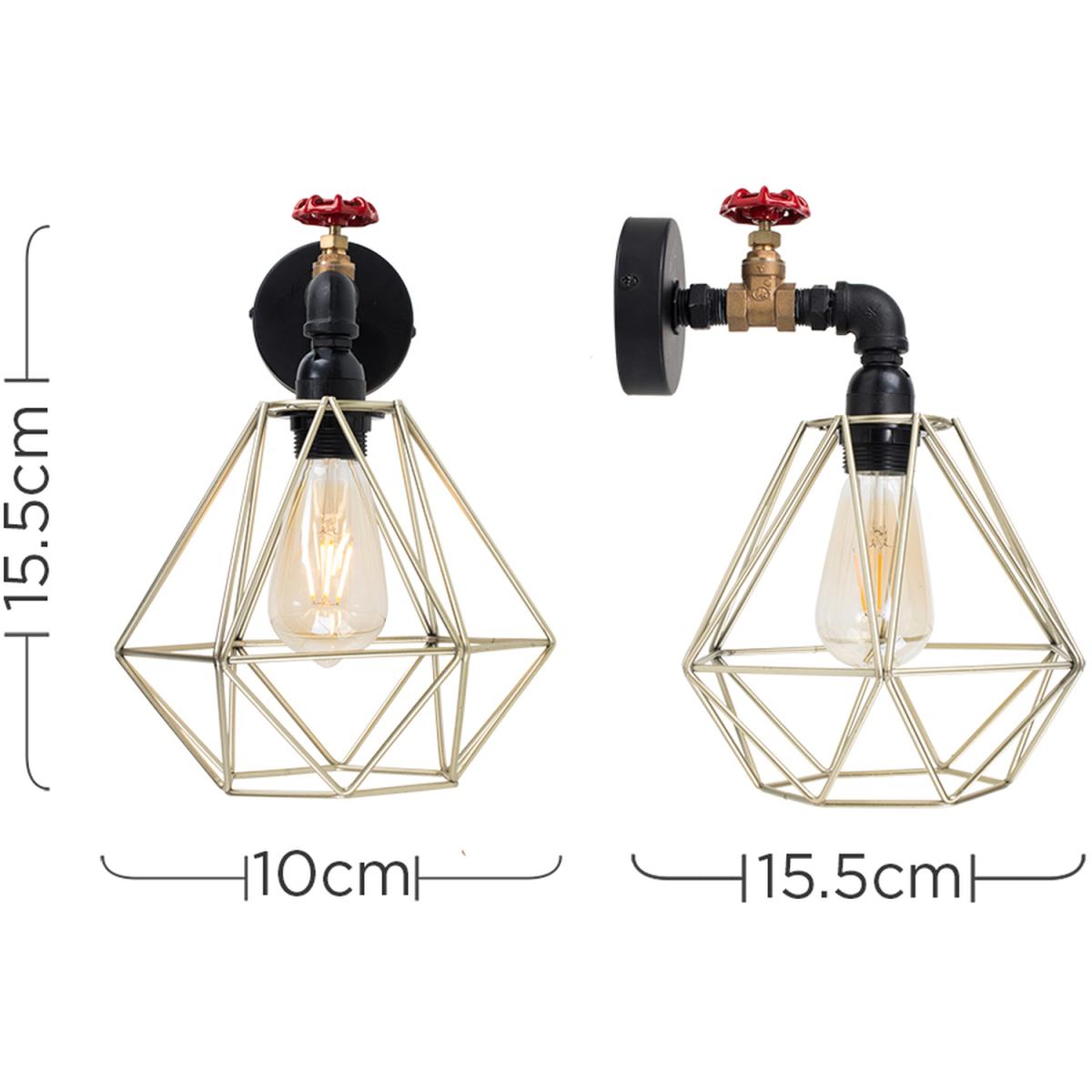 Mario Industrial Black Indoor Wall Lantern With Gold Metal Shade - Black – image 3