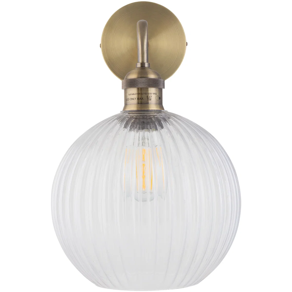 Isaac Antique Brass Wall Light With Clear Ribbed Glass Shade - Antique Brass & Clear Ribbed – image 3