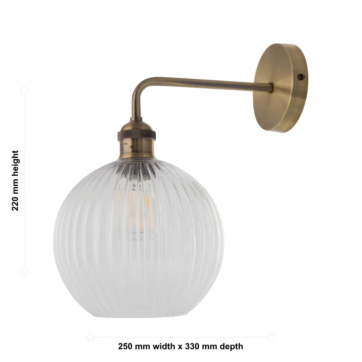 Isaac Antique Brass Wall Light With Clear Ribbed Glass Shade - Antique Brass & Clear Ribbed – image 5
