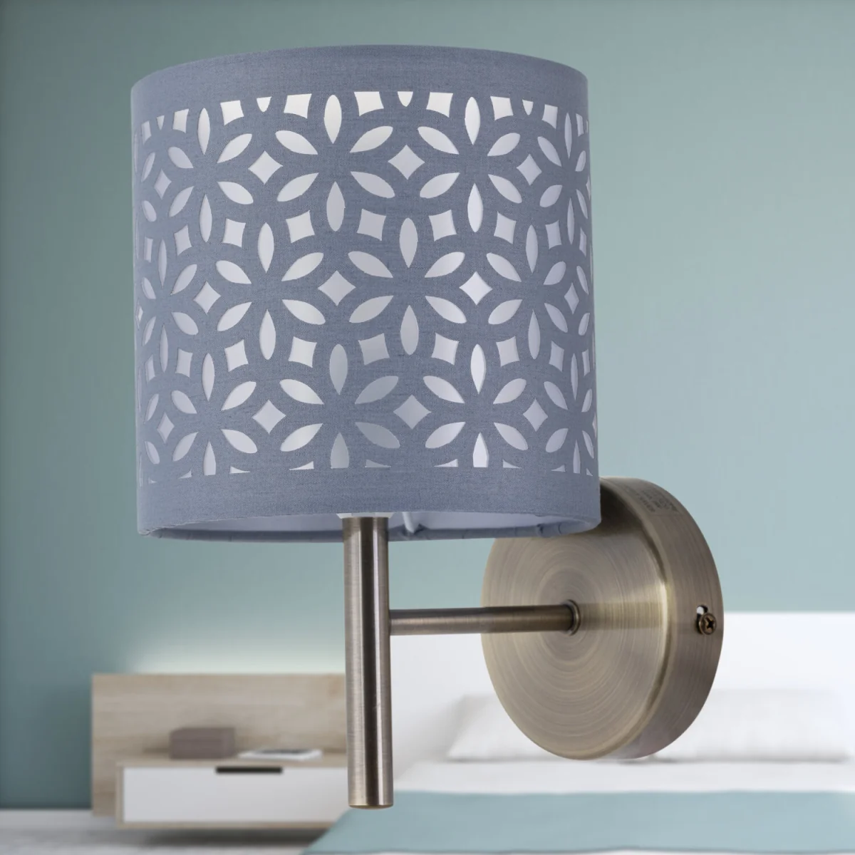 Brea Wall Light - Antique Brass Plate And Grey Cut Out Cotton – image 3