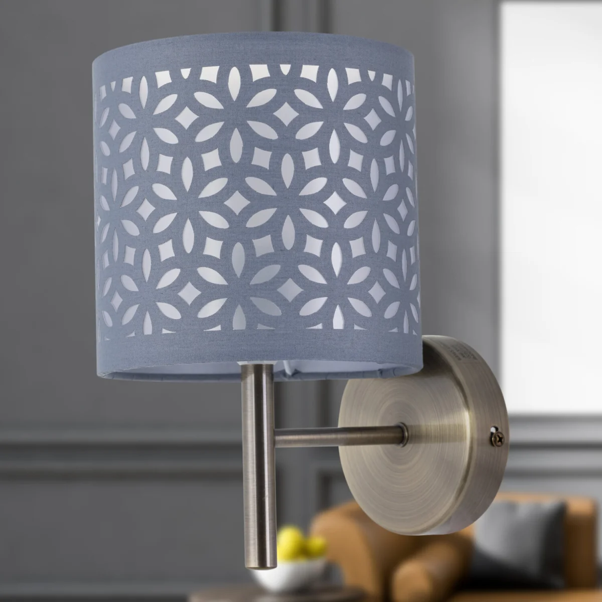 Brea Wall Light - Antique Brass Plate And Grey Cut Out Cotton – image 4
