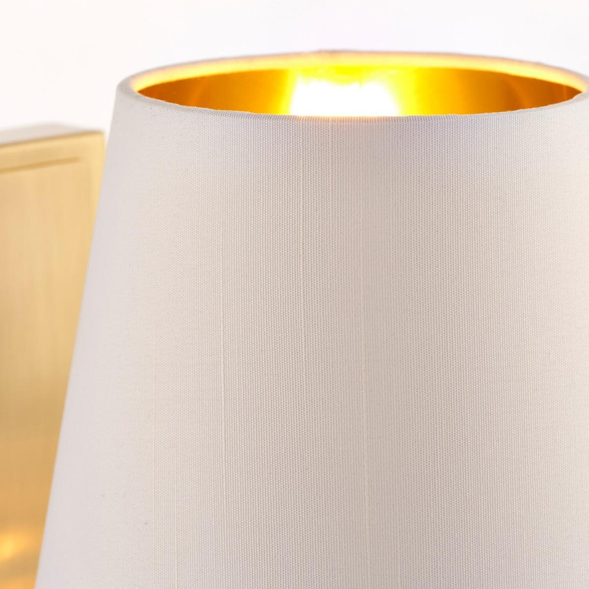 Harvey 1 Light Indoor Wall Light Satin Brushed Gold Vintage White Faux Silk - Satin Brushed Gold / 1.1kg – image 4
