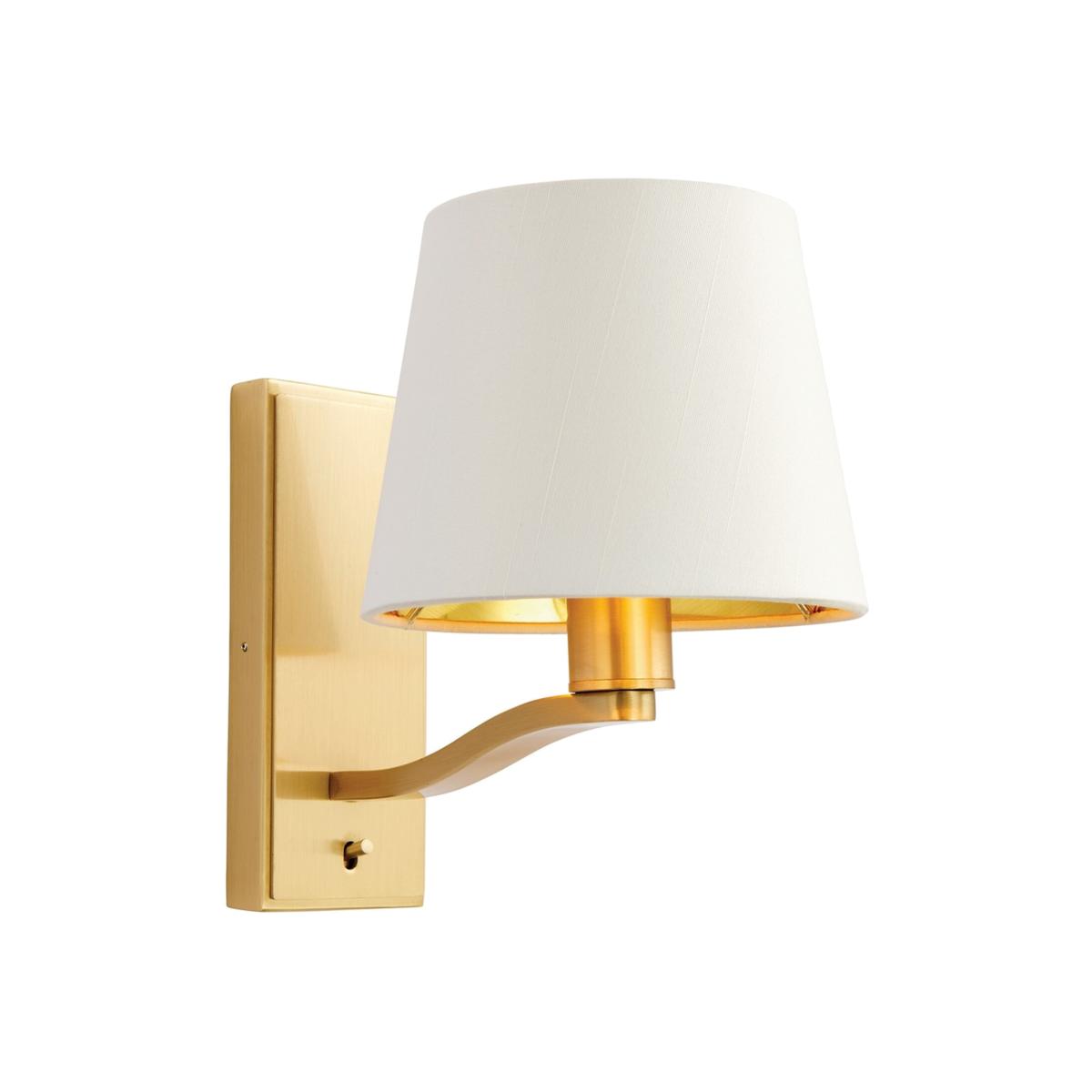 Harvey 1 Light Indoor Wall Light Satin Brushed Gold Vintage White Faux Silk - Satin Brushed Gold / 1.1kg – image 1