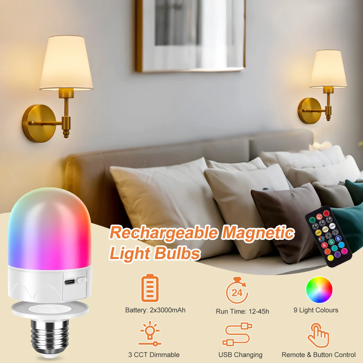 Unique Pack of Two Wall Lights with LED Bulbs - Gold – image 4
