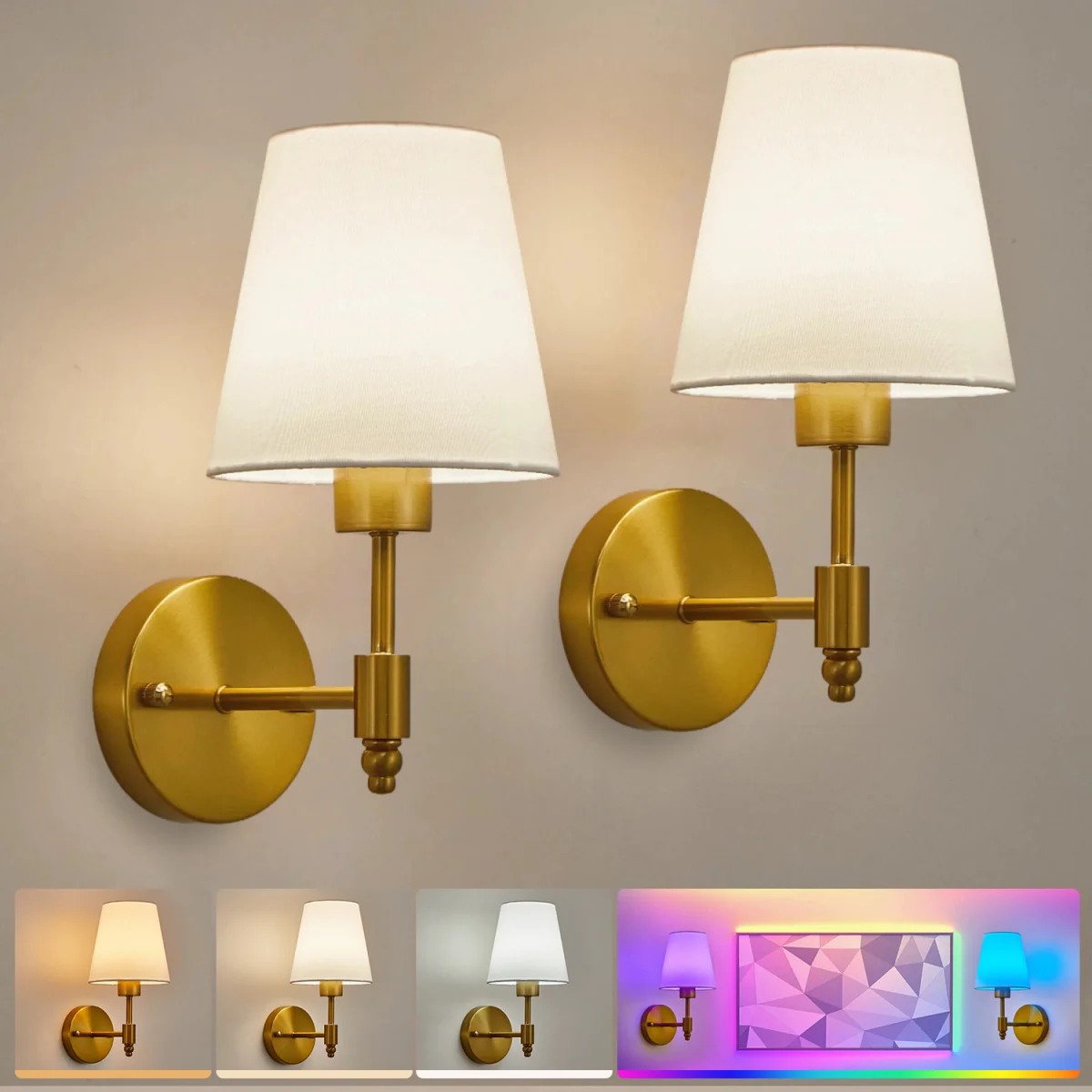 Unique Pack of Two Wall Lights with LED Bulbs - Gold – image 1