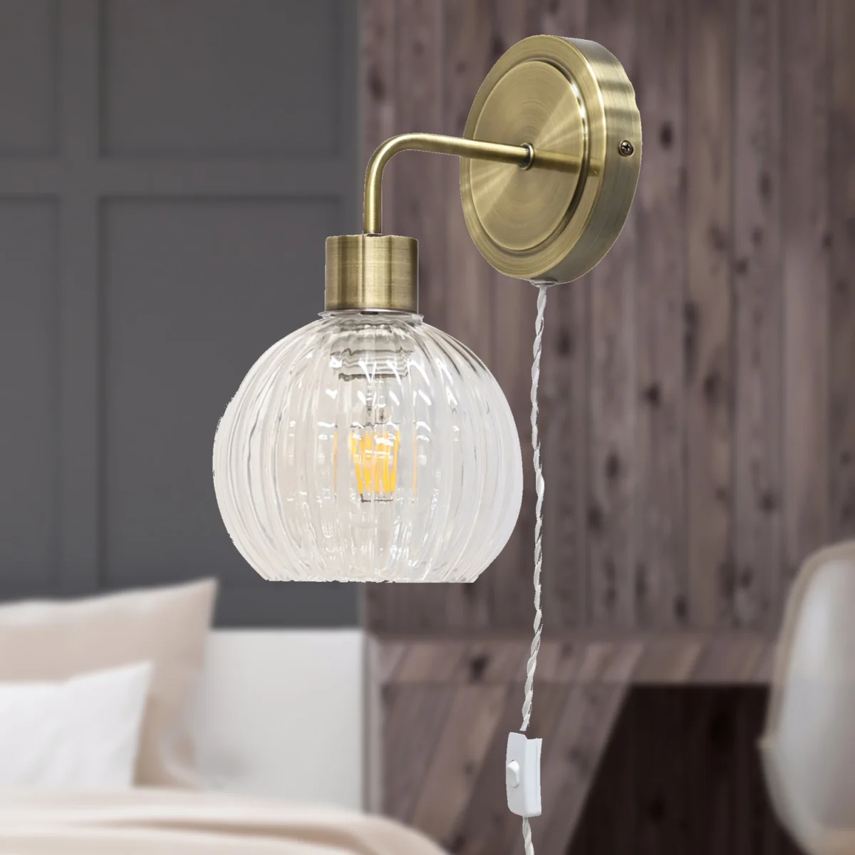 Toby Antique Brass Plug In Wall Light Fitting Glass Not Included - Antique Brass – image 4