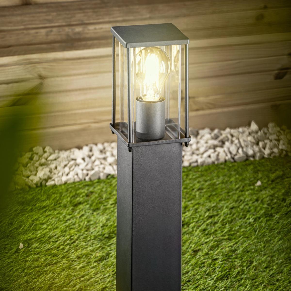 CGC KEMI Dark Grey Anthracite 80cm Rectangular E27 Outdoor Post Light IP44 - grey