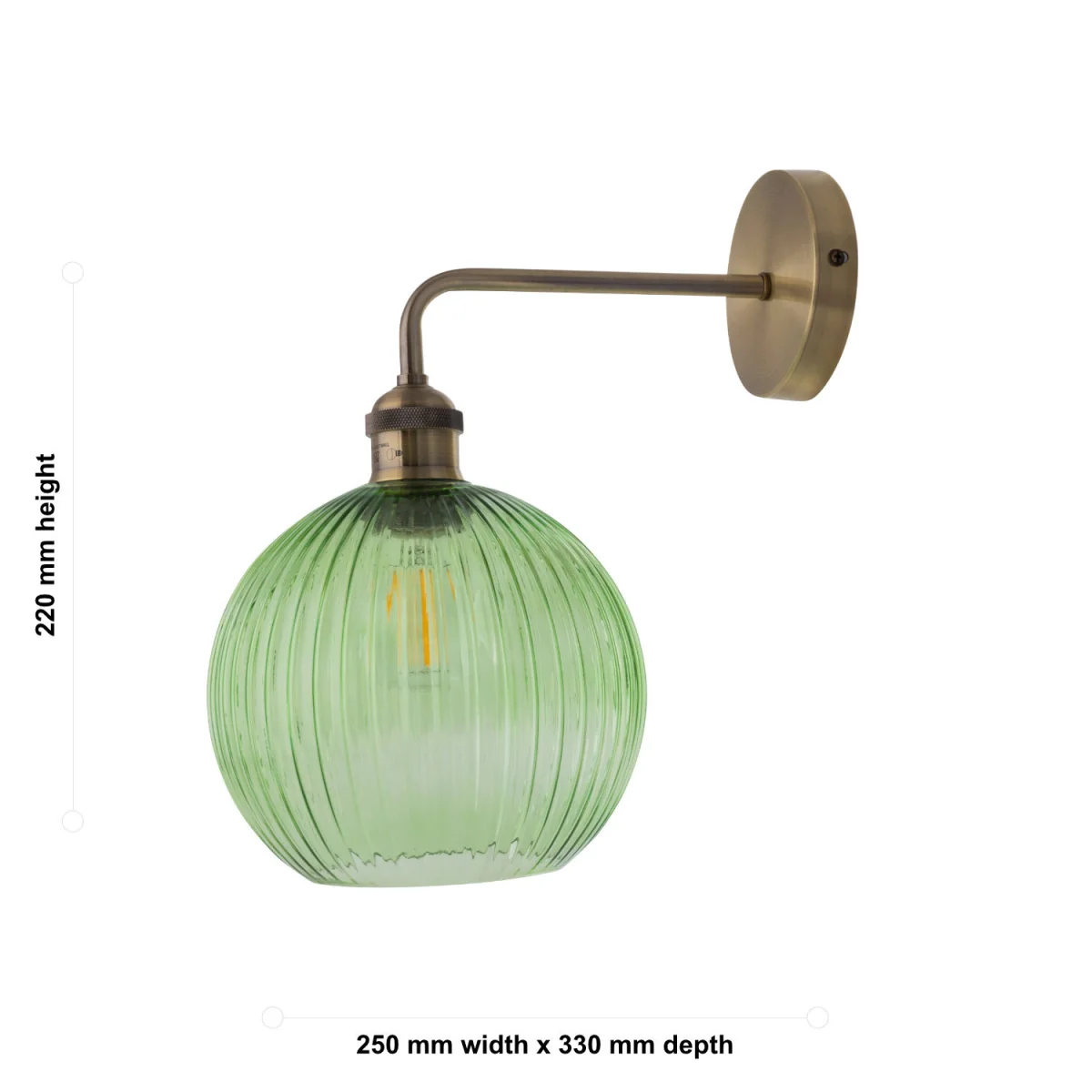Set Of 2 Isaac Wall Lights - Antique Brass Plate And Clear Green Ribbed Glass – image 2