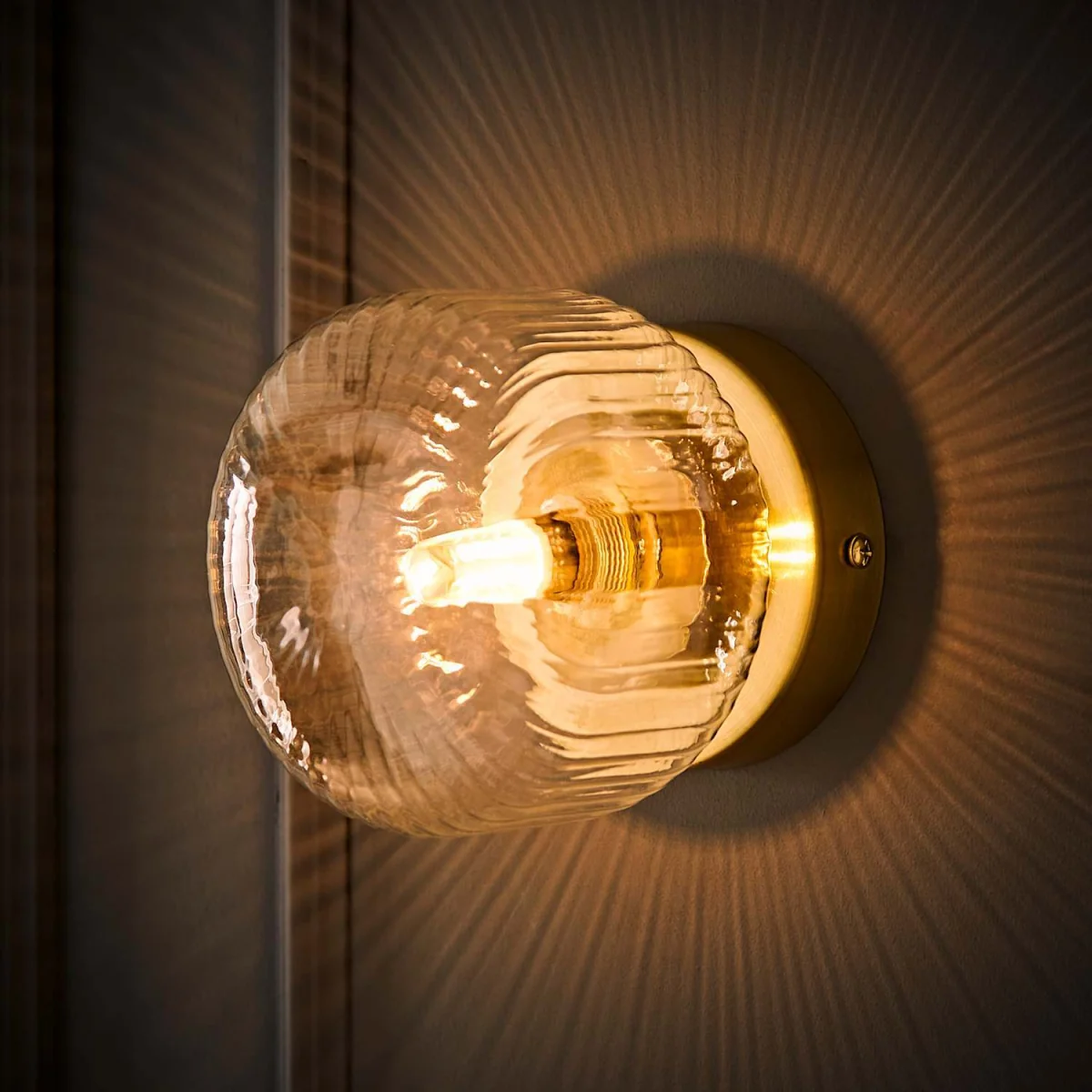 Calpe Flush Wall Light with Ribbed Shade - Brushed Gold / 0.31kg / Glass / 0 – image 3