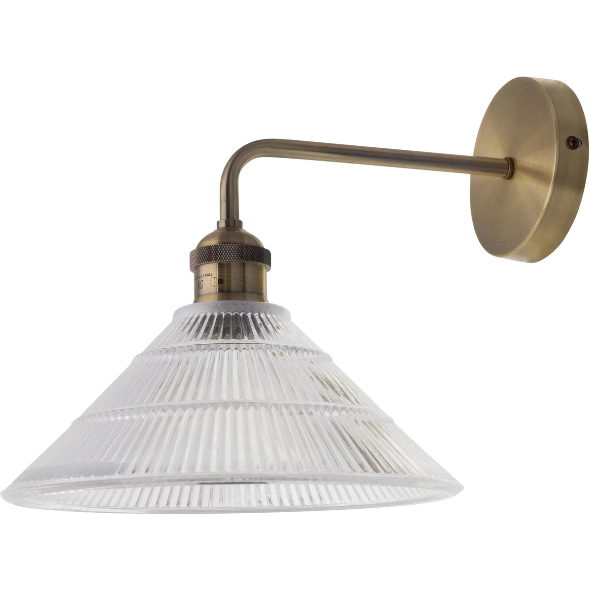 Set Of 2 Isaac Antique Brass Wall Lights With Fluted Glass Shades - Antique Brass & Clear Ribbed – image 2