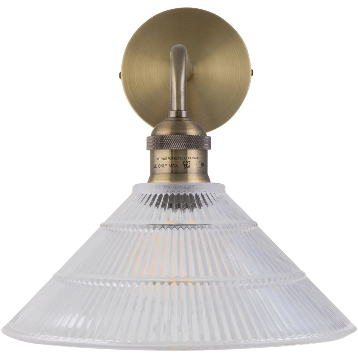 Set Of 2 Isaac Antique Brass Wall Lights With Fluted Glass Shades - Antique Brass & Clear Ribbed – image 3