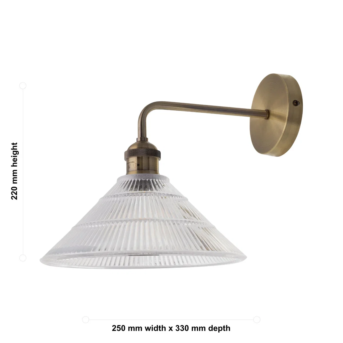 Set Of 2 Isaac Antique Brass Wall Lights With Fluted Glass Shades - Antique Brass & Clear Ribbed – image 6