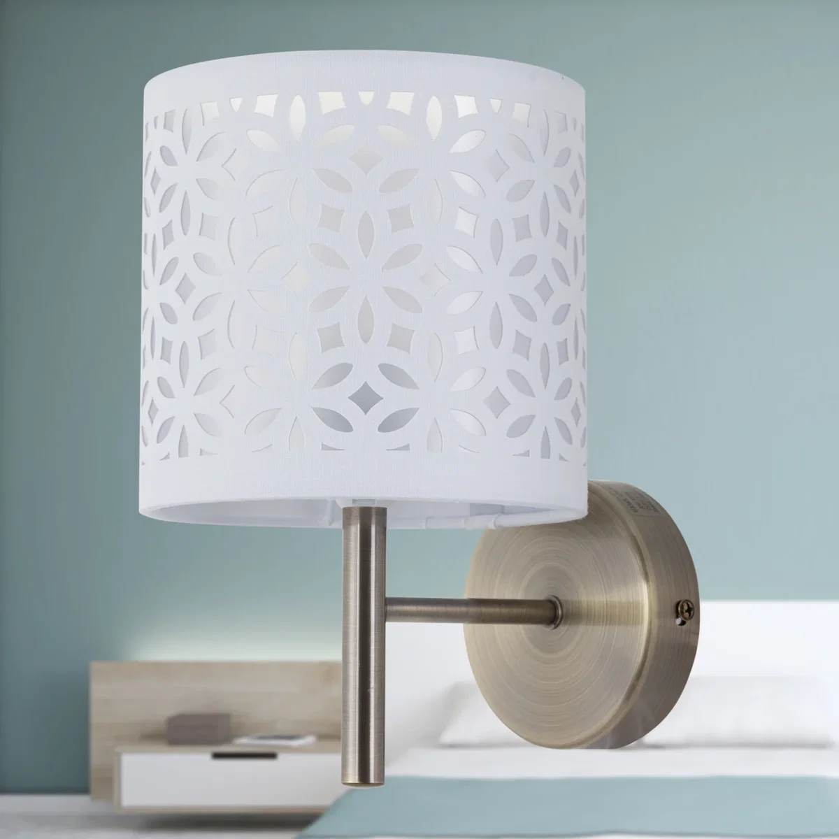 Brea Antique Brass Wall Light With White Cut Out Shade - Antique Brass & White – image 3