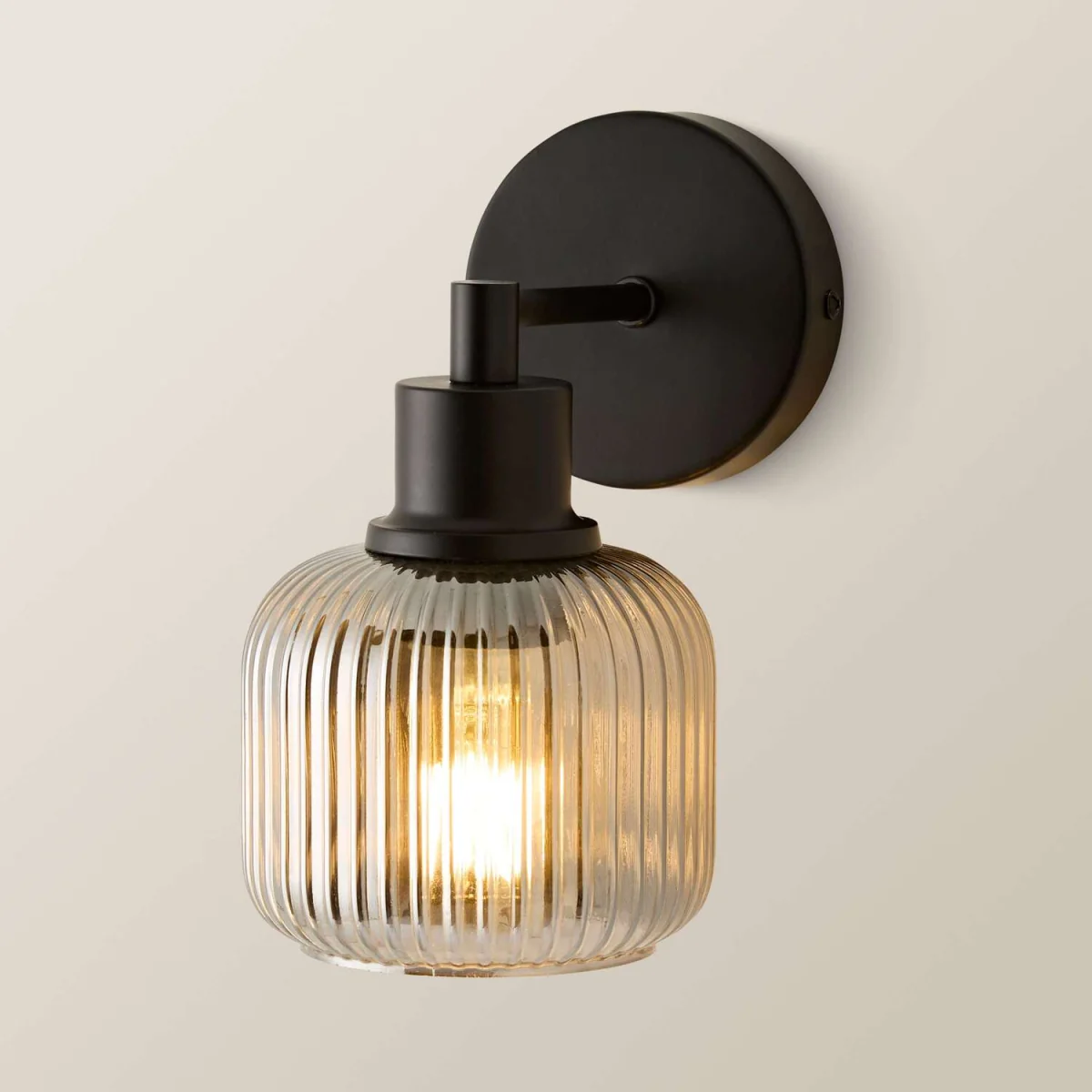 Calpe Metallic Fixings Ribbed Glass Shade Wall Light - Clear Glass / 1 / No - Black / 0 – image 4