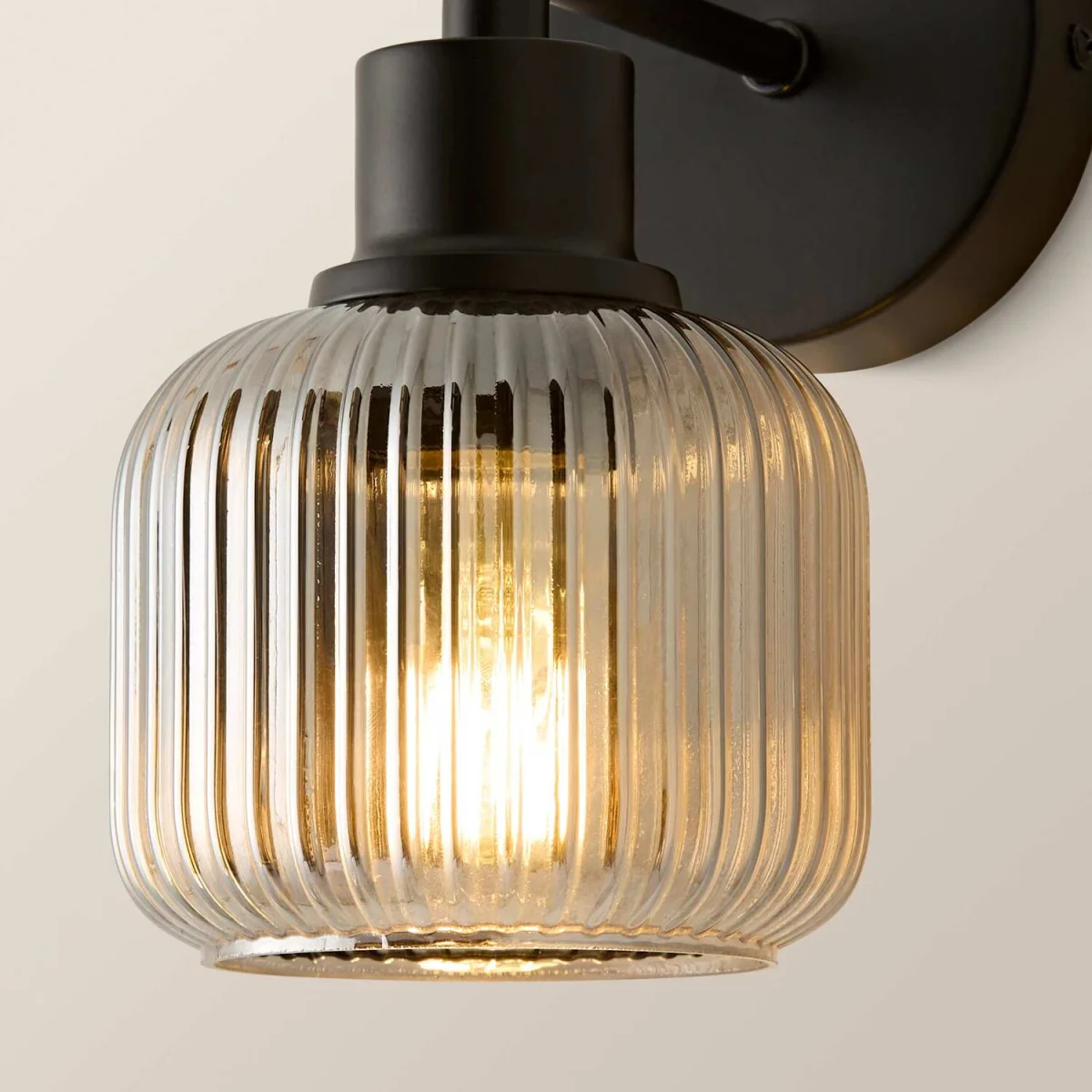 Calpe Metallic Fixings Ribbed Glass Shade Wall Light - Clear Glass / 1 / No - Black / 0 – image 5