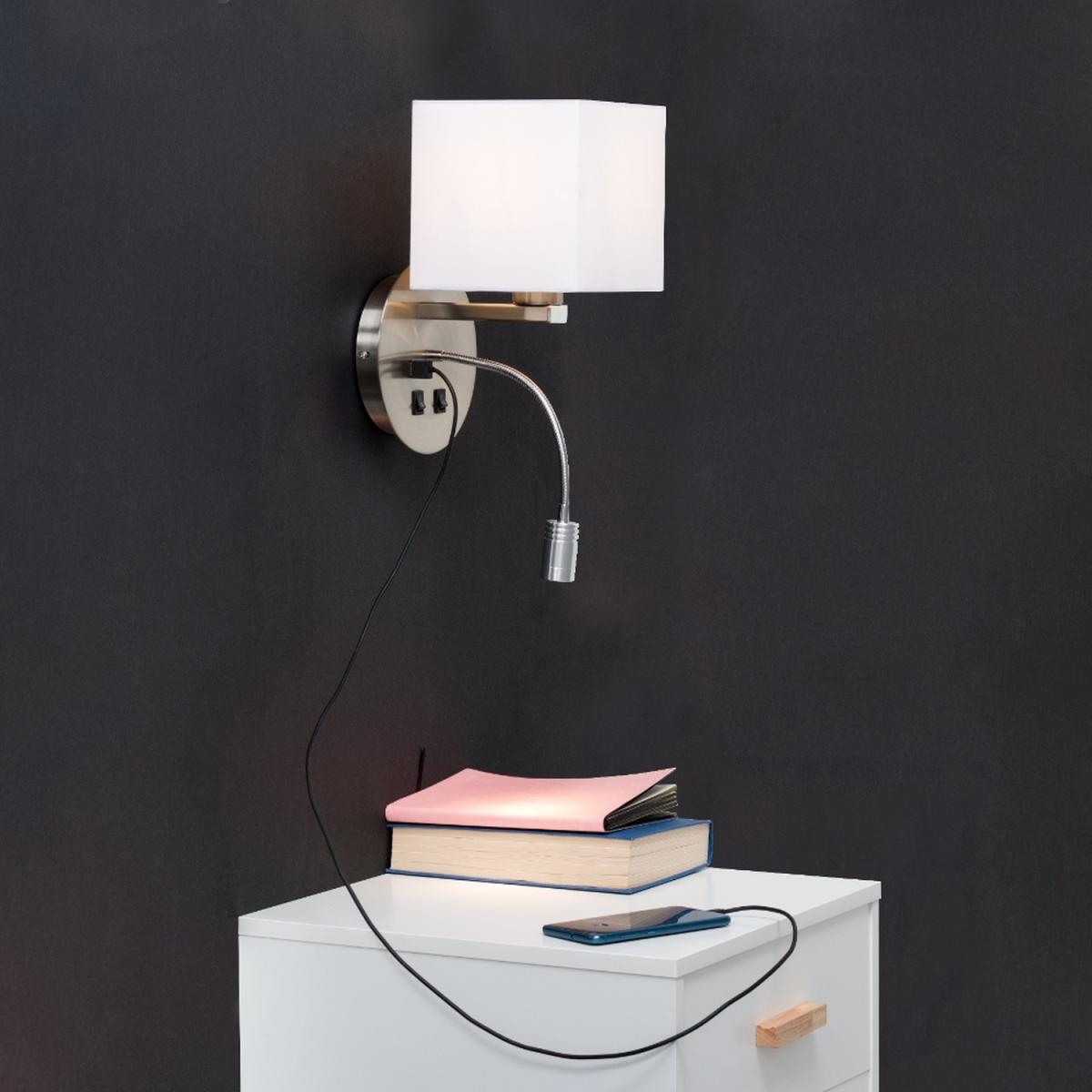 Solara Pair of Silver Indoor Wall TaskReading Light With USB Charging Port - Silver – image 2