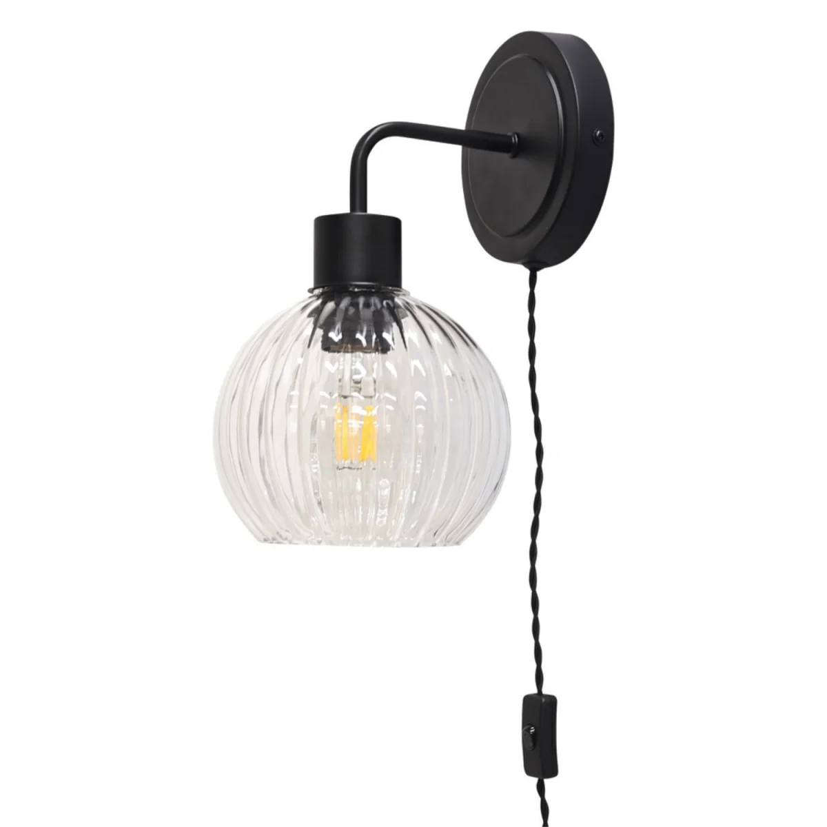 Toby Black Plug In Wall Light Fitting Glass Not Included - Black – image 2