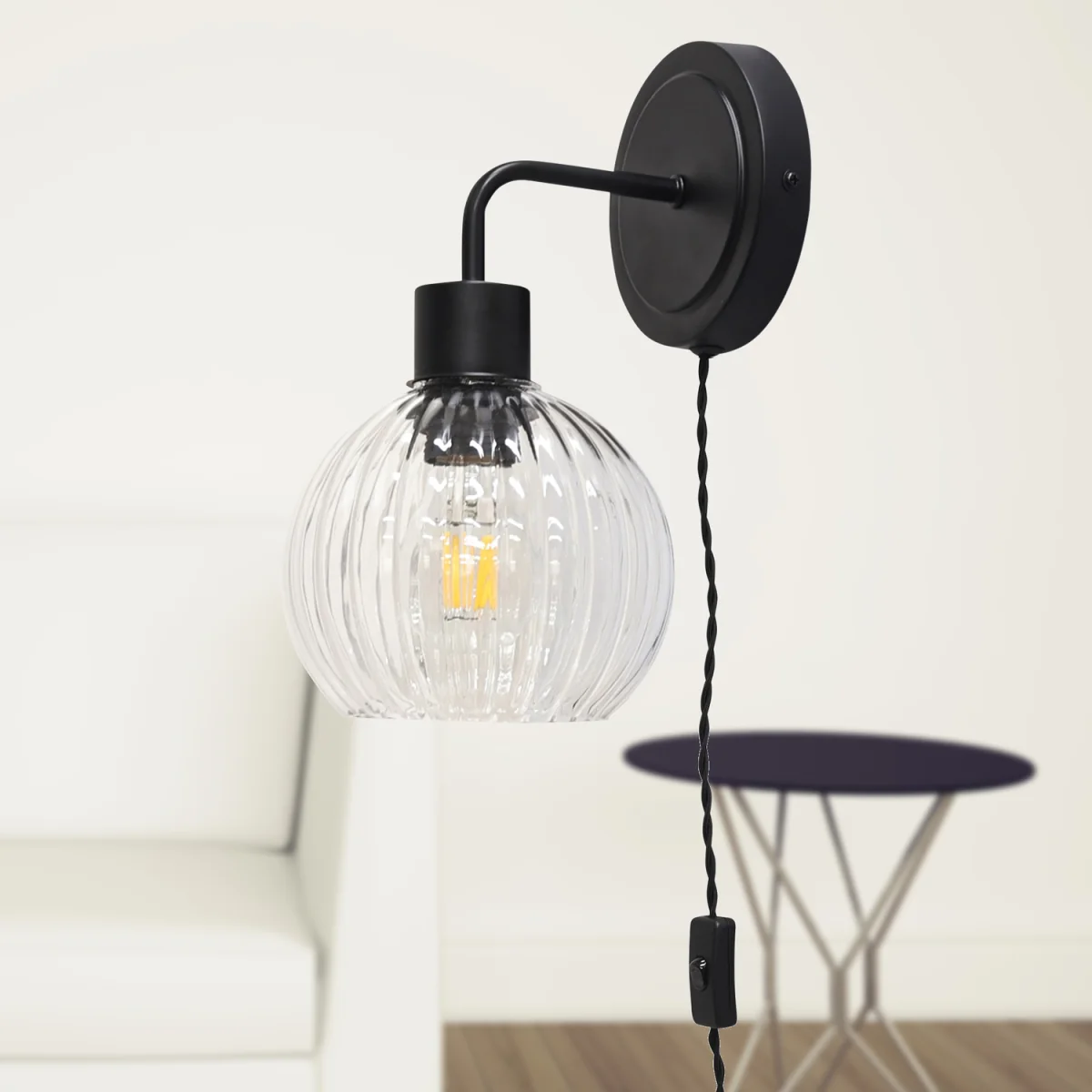 Toby Black Plug In Wall Light Fitting Glass Not Included - Black – image 5