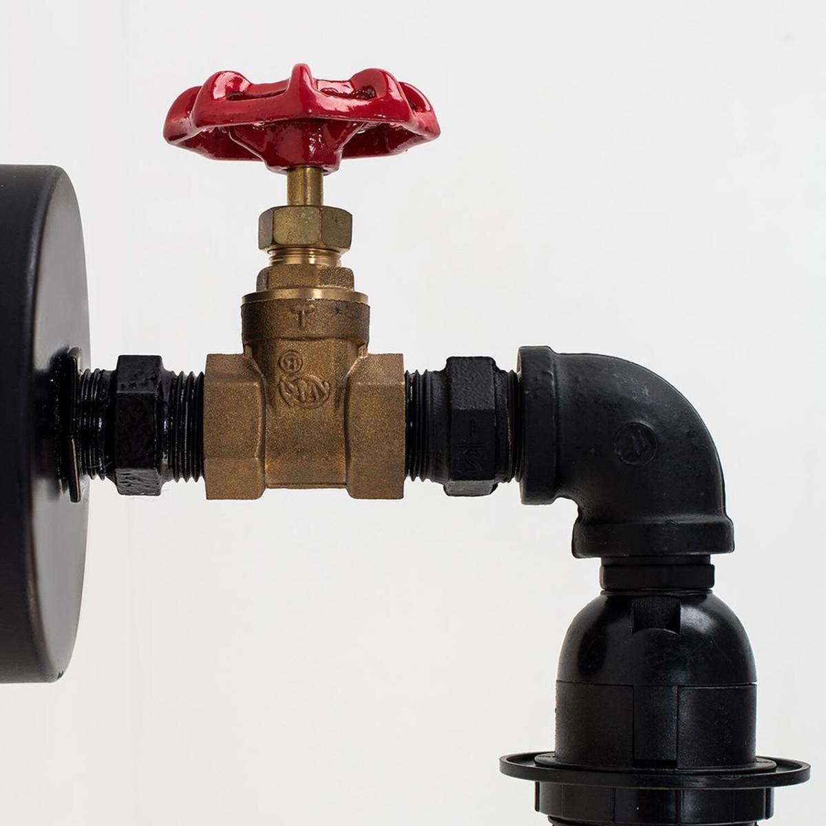 Pair Of Industrial Antique Brass Satin Black Pipework And Red Tap Wall Lights - Black – image 3