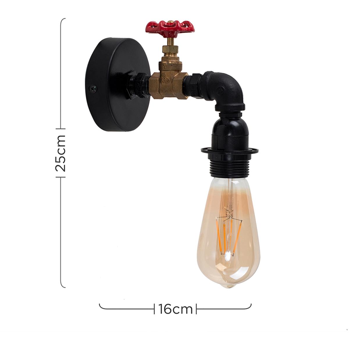 Pair Of Industrial Antique Brass Satin Black Pipework And Red Tap Wall Lights - Black – image 4