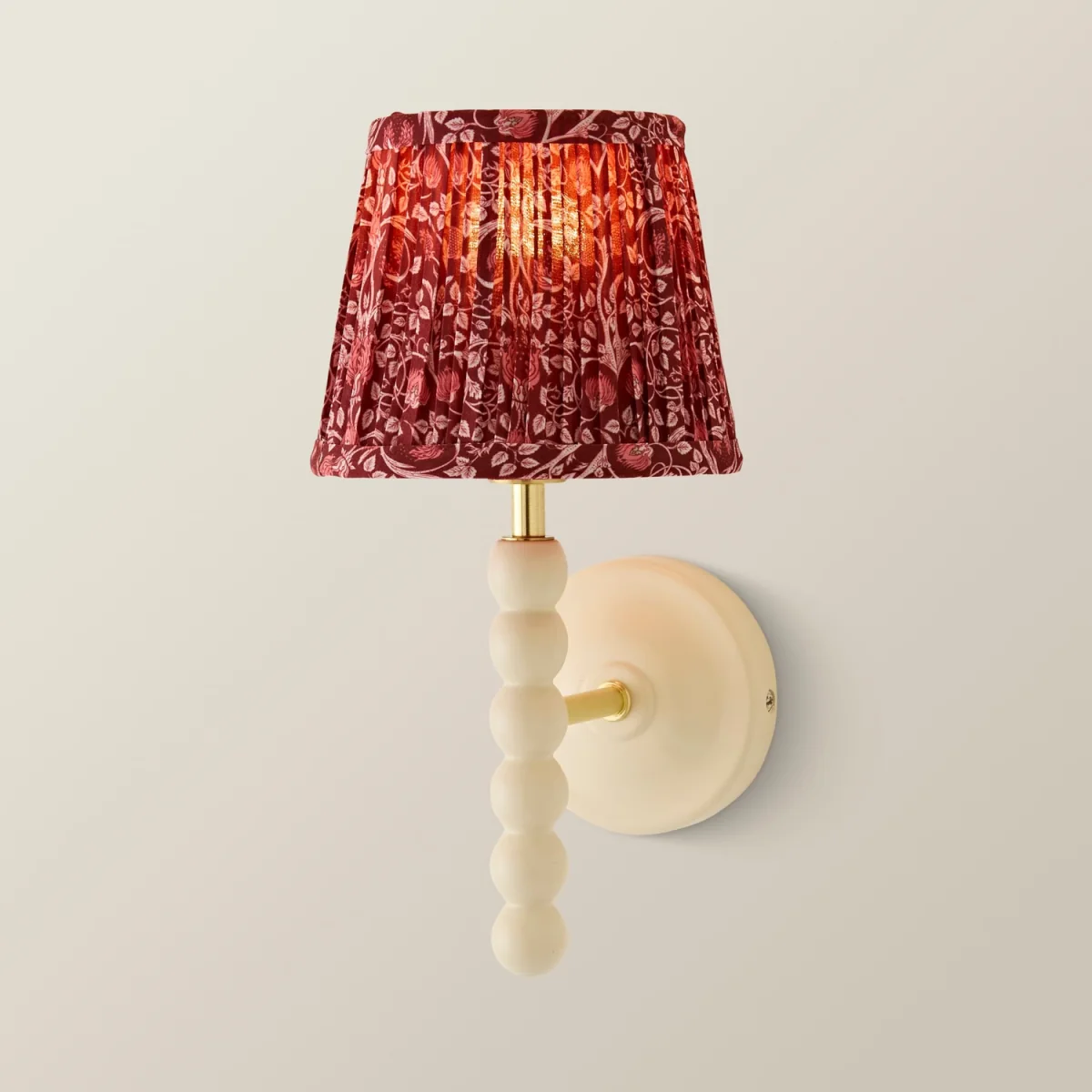 Bobbin Cream Wooden Wall Light with Floral Pleated Shade - Burgundy / 1 / No - Burgundy / 0 – image 4