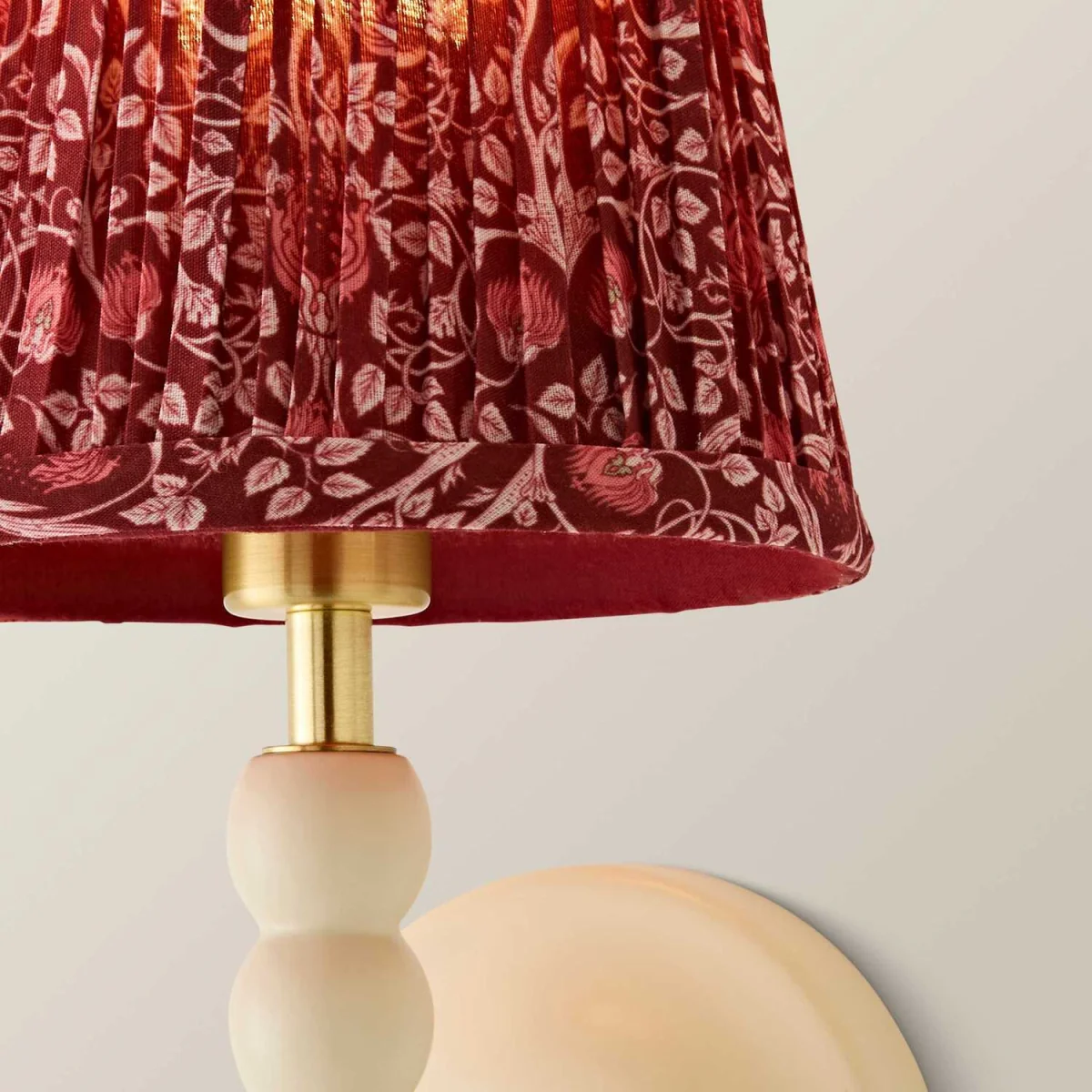 Bobbin Cream Wooden Wall Light with Floral Pleated Shade - Burgundy / 1 / No - Burgundy / 0 – image 5