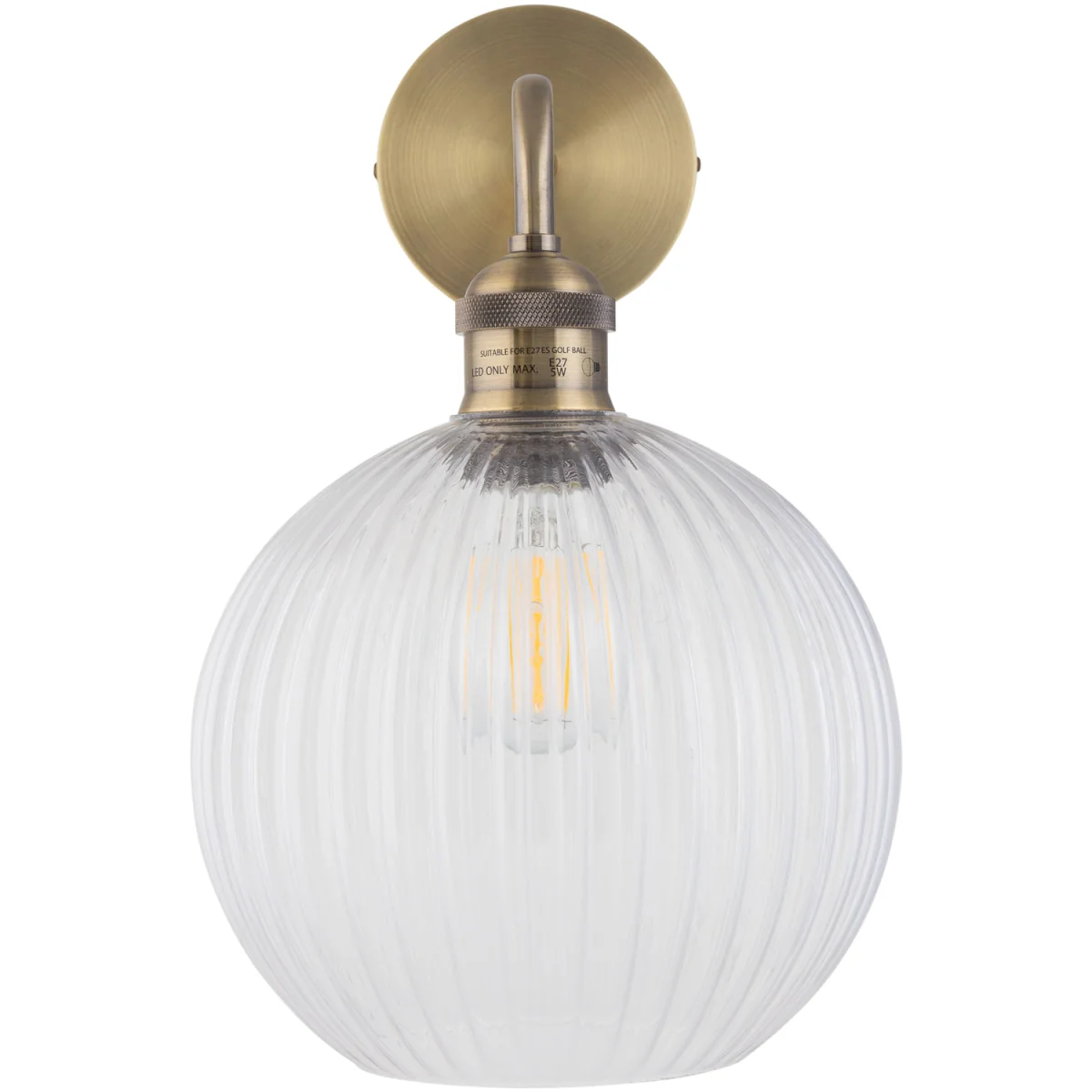 Set Of 2 Isaac Antique Brass Wall Lights With Clear Ribbed Shades - Antique Brass & Clear Ribbed – image 3